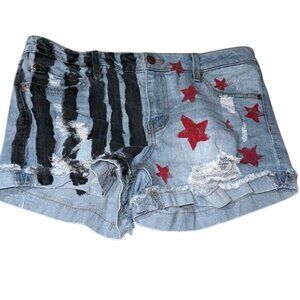 Celebrity Pink "The Honey" Star & Stripe Distressed Denim Shorts Size 9/29
